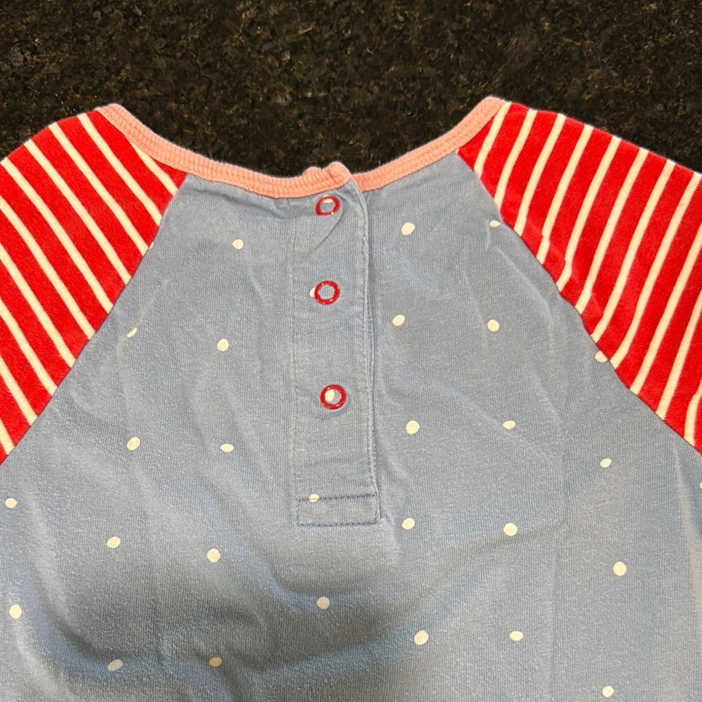 Blue Dress with Red Striped Sleeves - Picture 7 of 7